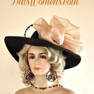 Brown Champagne Beige Wide Brim Designer Wedding Hat, Women's Kentucky Derby Hats