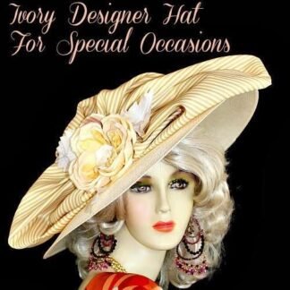 Kentucky Derby Hats, Ivory Designer Hat With A Striped Bow And Flower