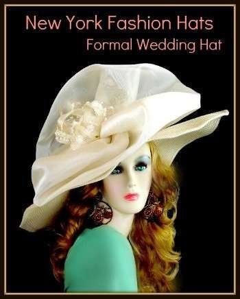 Ivory Straw Braid Wide Brim Kentucky Derby Hat, Wedding Church Bridal Hat, Hatue Couture Designer Hats, NYFashionHats Millinery, Vegas - Image 2