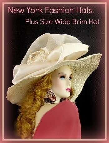 Ivory Straw Braid Wide Brim Kentucky Derby Hat, Wedding Church Bridal Hat, Hatue Couture Designer Hats, NYFashionHats Millinery, Vegas - Image 3