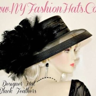 Custom Black Couture Designer Hat, Formal Wedding Hat, Church Temple Hats, Hats For Horse Races, Kentucky Derby Hat, NYFashionHats