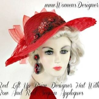 Red Wide Brim Designer Fashion Women's Hat, Kentucky Derby Hats