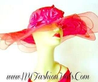 Red Wide Big Brim Sheer Hat With Roses, Kentucky Derby Hat, Hats For Horse Races, Custom Hat And Rose Colors, NYFashionHats Millinery, Dana