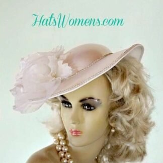 White Medium Brim Satin Orchid Flower Wedding Bridal Hat, Formal Couture Designer Hats, Sabbath Hat For Brides, Church Hats, NYFashionHats