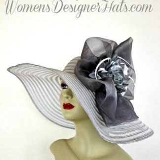 White Metallic Silver Designer Fashion Dress Wedding Hat, Women's Hats