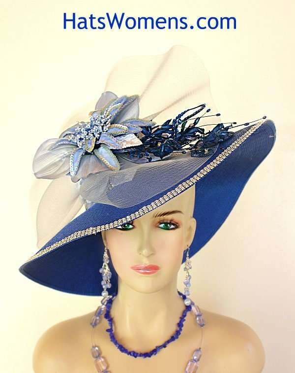 Royal Blue Hats For Women Couture Wedding Church Fashion Dress Hat Headpiece 76r - Image 3