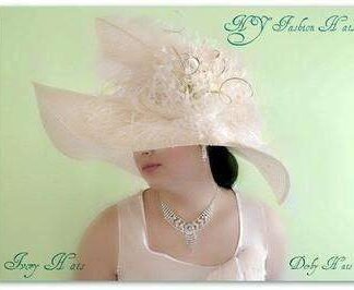 Haute Couture Soft Ivory Beige Big Large Brimmed Luxury Hat, Women's Designer Wedding Formal Church Hats, NYFashionHats Millinery, Lauren