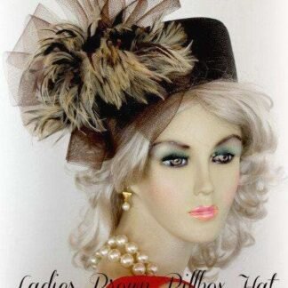 Brown Beige Tiger Feather Pillbox Hat For Women, Ny Fashion Hats