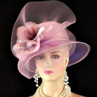 Women's Lilac Soft Lavender Purple Satin Formal Hat, Abstract Brim Wedding Bridal Dress Hat, Sabbath Hats, Church Hats, NYFashionHats Aviva