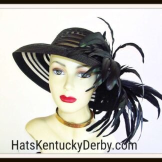 Motf Premium Black Statement Dramatic Feathered Sheer Designer Hat, Royal Ascot, Melbourne Cup, Horse Racing Races, Wedding Church, Stasia