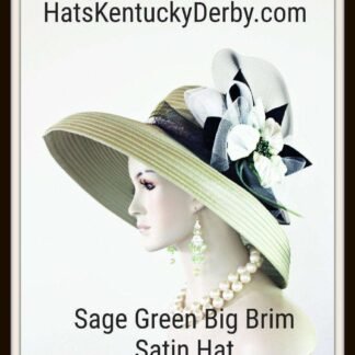 Haute Couture Winter Spring Luxury Hat, Olive Green Big Large Brim Satin Wedding Bridal Hat, White Black Formal Church Hat, NYFashionHats