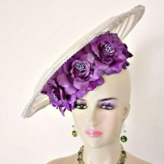 Haute Couture Designer Shaped Hats For Women, Ivory Purple Lavender Pillbox Statement Wedding Bridal Hat, NYFashionHats Millinery, Connie