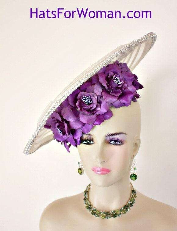 Haute Couture Designer Shaped Hats For Women, Ivory Purple Lavender Pillbox Statement Wedding Bridal Hat, NYFashionHats Millinery, Connie