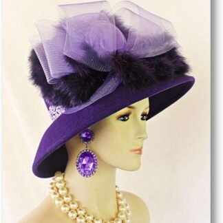 Couture Motf Premium Designer Hat Collection, Hats Purple Winter Wool Luxury Wedding Hat, Church Temple Formal Hat, NYFashionHats Zena