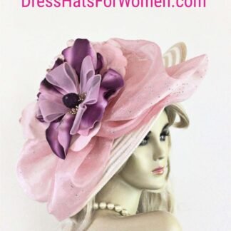 Women's Luxury Couture Premium Statement Wedding Hat, Hats For Horse Races, Cream Beige Ivory White Pink Purple Lavender Millinery Hat Alena