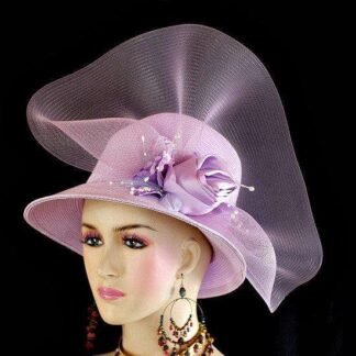 Lilac Purple Lavender Straw Satin Hat, Formal Hat For Church Temple Wedding, Bridal Hats, NYFashionHats Custom Millinery, Justine
