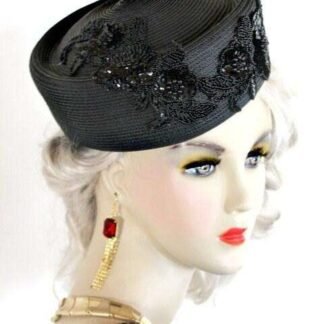 Black Sequin Beaded Couture Pillbox Fashion Dress Wedding Hat Church Hats M290