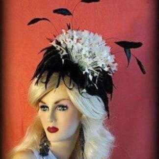 Black Ivory Feather Wedding Fascinator Cocktail Head Satin Headband