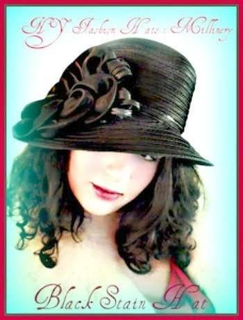 Women's Black Satin Designer Hat, Casual Or Formal Black Dress Hat, NY Fashion Couture Millinery, Hat Cap Headwear Apparel Women, Linda