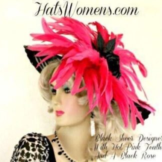 Hot Pink Feathered Black Designer Fashion Kentucky Derby Hat Women's Dress Hats