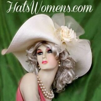 Women's Couture Designer Hats, Ivory Big Large Wide Brim Kentucky Derby Hat, Hats For Horse Races, NYFashionHats Custom Millinery For Women