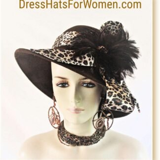 Couture Designer Brown Winter Wool Leopard Cheetah Print Hat, Dress Church Wedding Millinery Hats, Nyfashionhats.com, 6802