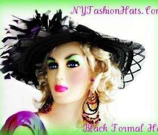 Kentucky Derby Hat, Black Wide Brim Dres Hat, Choose Custom Feather Colors, Hats For Horse Races, Formal Occasion NYFashionHats Millinery 2M