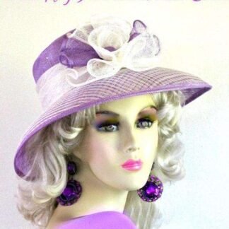 Kentucky Derby Hat, Soft Purple White Sinamay Straw Hats For Horse Races, Couture Designer Hat For Women, Formal Wedding Dress Hat, Tina