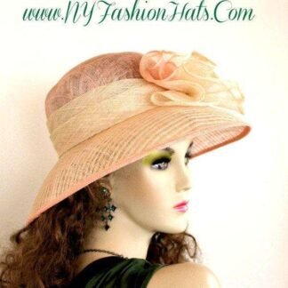 Kentucky Derby Hat, Peach Beige Sinamay Straw Couture Designer Hat, Hats For Horse Races, Spring Summer Sun Hat Racing, NYFashionHats, Rose