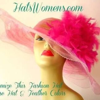 Pink Kentucky Derby Hat, NYFashionHats Millinery, Hats For Horse Races, Sheer Scalloped Wide Brim Horsehair Hat With Feather Color Choice,