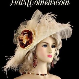 Woman's Ivory Brown Wide Brim Kentucky Derby Hat Races, Custom Motf Premium Wedding Hat For Women, Couture Designer Hats, NYFashionHats,