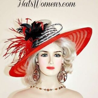 Haute Couture Red Black White Designer Hat, Hats For Horse Races, Wide Brim Church Temple Formal Hat, NYFashionHats Millinery Wedding Hat K0