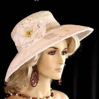 Women's Formal White Embroidered Wedding Hat, Formal Hats For Mother Of The Bride, Bridal Headpiece, Temple Church Hat, NYFashionHats 1890