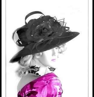 Black Big Brim Dress Hat Roses, Kentucky Derby Hat, Nyfashionhats V320