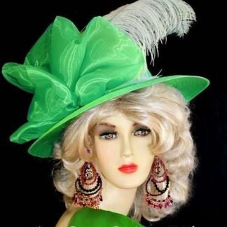 Lime Apple Green White Couture Designer Hat, Women's Formal Temple Church Hat, Hats For Weddings Brides, NYFashionHats Millinery Headwear