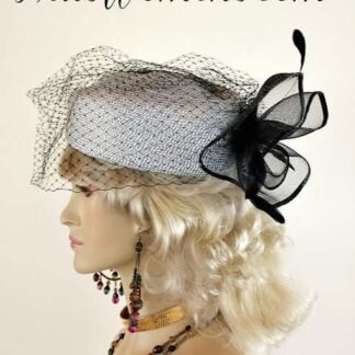 Ladies Metallic Silver Black Special Occasion Veiled Pillbox Hat, Woman's Dress Sabbath Hats, NYFashionHats Millinery, Amena