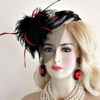 Black Cream Red Cocktail Hat Wedding Fascinator, Formal Designer Hat 8np