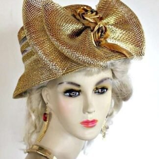 Metallic Gold Formal Church Hat For Women, Ladies Designer Hats