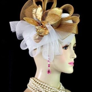 Ladies White Bronze Metallic Gold Pillbox Wedding Hat, Formal Mother Of The Bride Hat, Couture Designer Hats, Ny Fashion Hats Aty2
