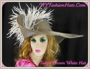 Haute Couture Luxury Statement Designer Hat, Grey Taupe Brown White Big Large Brim Hat, NYFashionHats Millinery, Women's Designer Hats, Pia