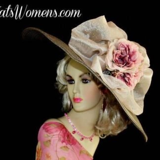 Taupe Brown Grey Wide Brim Derby Hat, Women's Fashion Hats