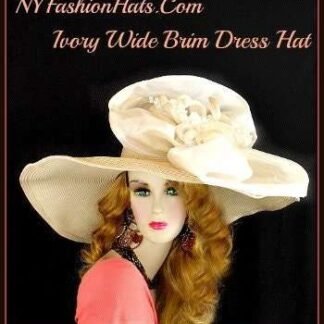 Ivory Straw Braid Wide Brim Kentucky Derby Hat, Wedding Church Bridal Hat, Hatue Couture Designer Hats, NYFashionHats Millinery, Vegas