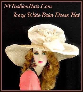 Ivory Straw Braid Wide Brim Kentucky Derby Hat, Wedding Church Bridal Hat, Hatue Couture Designer Hats, NYFashionHats Millinery, Vegas