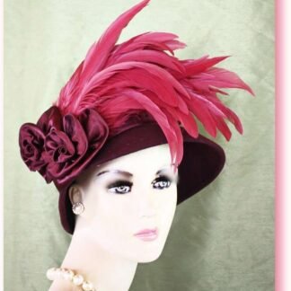Couture Burgundy Winter Wool Hot Pink Feathered Designer Hat, Church Weddings Formals Melbourne Cup Hats Millinery 8218