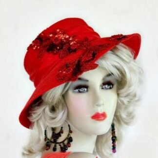 Red Satin Designer Fashion Hat With Sequin, Women's Haute Couture Dress Hats, NYFashionHats Millinery, Wedding Church Formal Hat, Rina