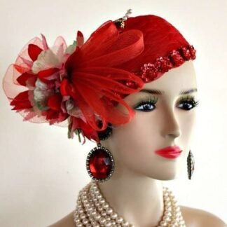 Ladies Red Green Pink Cocktail Hat Wedding Pillbox Cloche Formal Couture Bridal Hats