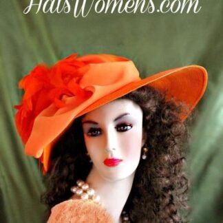 Ladies Orange Straw Braid Designer Dress Hat, Kentucky Derby Hats 2q3