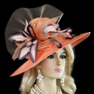 Ladies Peach Charcoal Grey Kentucky Derby Designer Hat Ny Fashion Hats