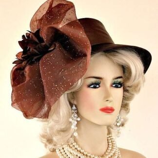 Women's Designer Brown Satin Dress Fashion Hat, Weddings Church Formals Hats Ir8