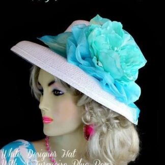 White Aqua Turquoise Blue Designer Hat, Hats For Weddings, Fashion Hat
